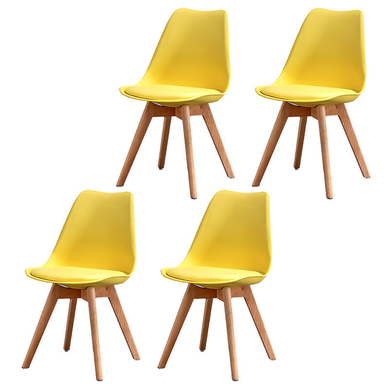 Upholstered Armless Dining Chairs Solid Back Side Chairs with Wood Legs Yellow Set of 4 Clearhalo ' kitchen&dining_furn' 'Dining Chairs' 'Dining Tables & Seating' 'dining_chair' 'Furniture' 'furniture_dining_chair' 'Kitchen & Dining Furniture' 'kitchen' 3837997