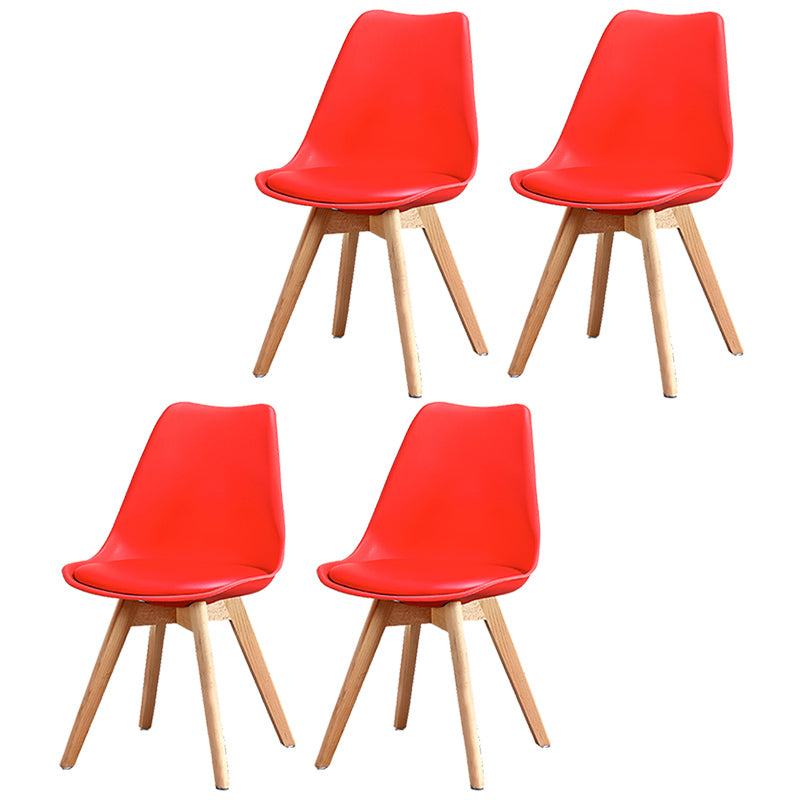 Upholstered Armless Dining Chairs Solid Back Side Chairs with Wood Legs Red Set of 4 Clearhalo ' kitchen&dining_furn' 'Dining Chairs' 'Dining Tables & Seating' 'dining_chair' 'Furniture' 'furniture_dining_chair' 'Kitchen & Dining Furniture' 'kitchen' 3838009
