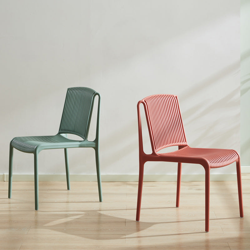 Scandinavian Stackable Armless Dining Chairs Plastic Slat Back Side Chair Clearhalo ' kitchen&dining_furn' 'Dining Chairs' 'Dining Tables & Seating' 'dining_chair' 'furn' 'furn_dining_chair' 'Furniture' 'furniture_dining_chair' 'Kitchen & Dining Furniture' 'kitchen' 3846352