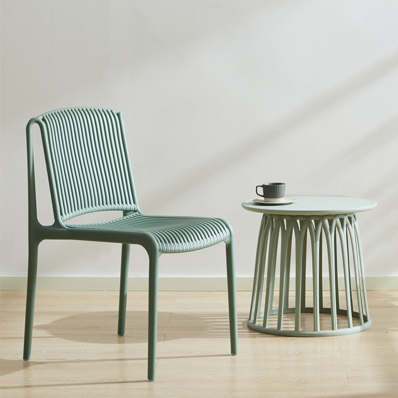 Scandinavian Stackable Armless Dining Chairs Plastic Slat Back Side Chair Clearhalo ' kitchen&dining_furn' 'Dining Chairs' 'Dining Tables & Seating' 'dining_chair' 'furn' 'furn_dining_chair' 'Furniture' 'furniture_dining_chair' 'Kitchen & Dining Furniture' 'kitchen' 3846354