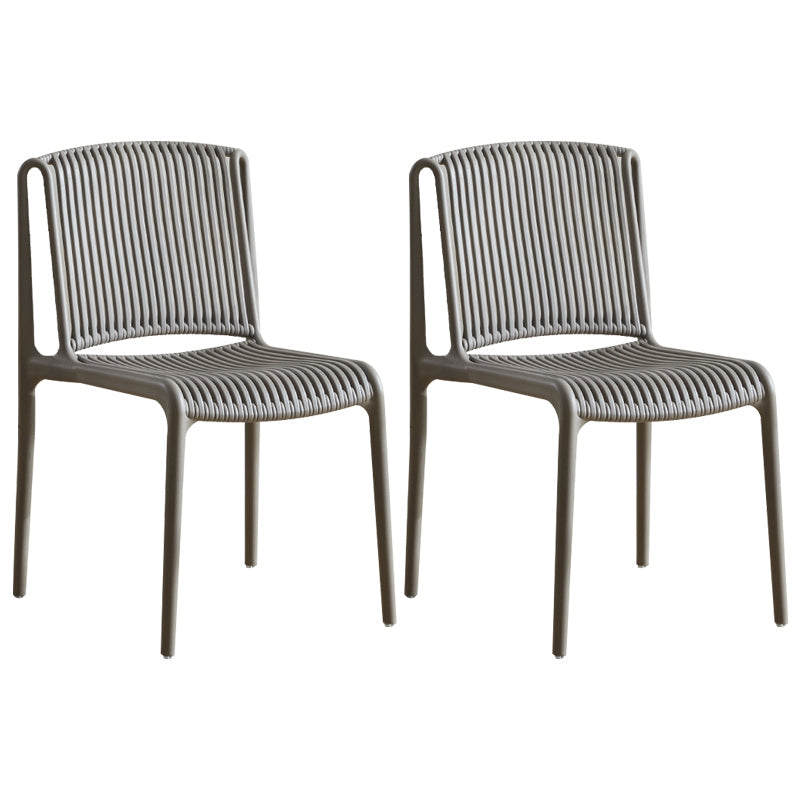 Scandinavian Stackable Armless Dining Chairs Plastic Slat Back Side Chair Grey 2 Piece Set Clearhalo ' kitchen&dining_furn' 'Dining Chairs' 'Dining Tables & Seating' 'dining_chair' 'furn' 'furn_dining_chair' 'Furniture' 'furniture_dining_chair' 'Kitchen & Dining Furniture' 'kitchen' 3846355