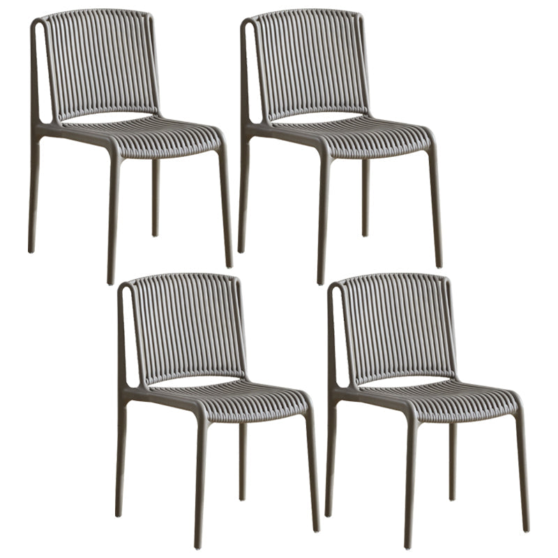 Scandinavian Stackable Armless Dining Chairs Plastic Slat Back Side Chair Grey 4 Piece Set Clearhalo ' kitchen&dining_furn' 'Dining Chairs' 'Dining Tables & Seating' 'dining_chair' 'furn' 'furn_dining_chair' 'Furniture' 'furniture_dining_chair' 'Kitchen & Dining Furniture' 'kitchen' 3846357