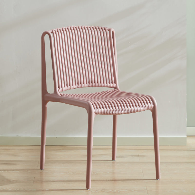 Scandinavian Stackable Armless Dining Chairs Plastic Slat Back Side Chair Pink 1 Piece Clearhalo ' kitchen&dining_furn' 'Dining Chairs' 'Dining Tables & Seating' 'dining_chair' 'furn' 'furn_dining_chair' 'Furniture' 'furniture_dining_chair' 'Kitchen & Dining Furniture' 'kitchen' 3846359