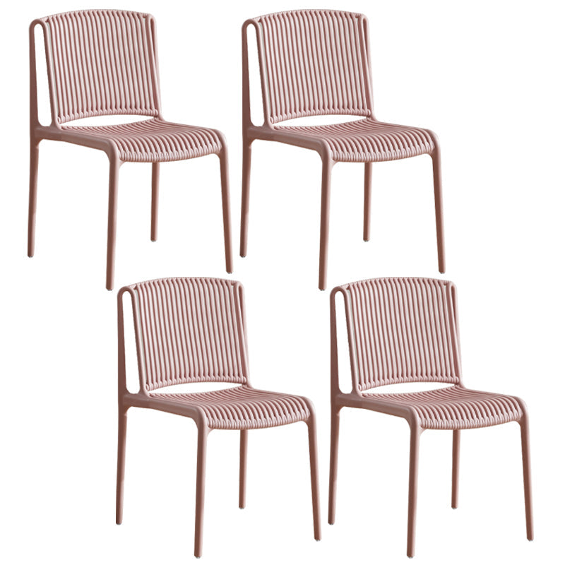 Scandinavian Stackable Armless Dining Chairs Plastic Slat Back Side Chair Pink 4 Piece Set Clearhalo ' kitchen&dining_furn' 'Dining Chairs' 'Dining Tables & Seating' 'dining_chair' 'furn' 'furn_dining_chair' 'Furniture' 'furniture_dining_chair' 'Kitchen & Dining Furniture' 'kitchen' 3846362