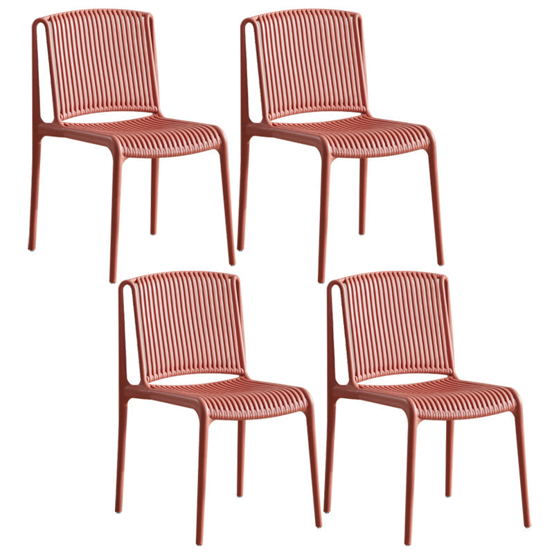 Scandinavian Stackable Armless Dining Chairs Plastic Slat Back Side Chair Red 4 Piece Set Clearhalo ' kitchen&dining_furn' 'Dining Chairs' 'Dining Tables & Seating' 'dining_chair' 'furn' 'furn_dining_chair' 'Furniture' 'furniture_dining_chair' 'Kitchen & Dining Furniture' 'kitchen' 3846368