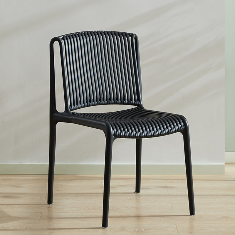 Scandinavian Stackable Armless Dining Chairs Plastic Slat Back Side Chair Black 1 Piece Clearhalo ' kitchen&dining_furn' 'Dining Chairs' 'Dining Tables & Seating' 'dining_chair' 'furn' 'furn_dining_chair' 'Furniture' 'furniture_dining_chair' 'Kitchen & Dining Furniture' 'kitchen' 3846371