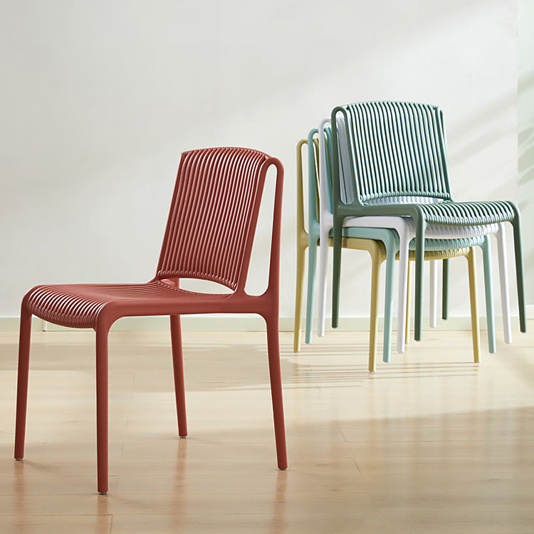 Scandinavian Stackable Armless Dining Chairs Plastic Slat Back Side Chair Clearhalo ' kitchen&dining_furn' 'Dining Chairs' 'Dining Tables & Seating' 'dining_chair' 'furn' 'furn_dining_chair' 'Furniture' 'furniture_dining_chair' 'Kitchen & Dining Furniture' 'kitchen' 3846372