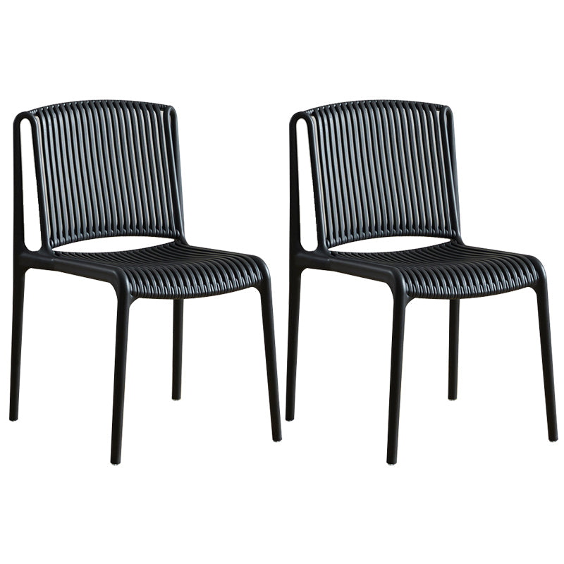 Scandinavian Stackable Armless Dining Chairs Plastic Slat Back Side Chair Black 2 Piece Set Clearhalo ' kitchen&dining_furn' 'Dining Chairs' 'Dining Tables & Seating' 'dining_chair' 'furn' 'furn_dining_chair' 'Furniture' 'furniture_dining_chair' 'Kitchen & Dining Furniture' 'kitchen' 3846373