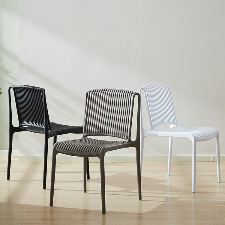 Scandinavian Stackable Armless Dining Chairs Plastic Slat Back Side Chair Clearhalo ' kitchen&dining_furn' 'Dining Chairs' 'Dining Tables & Seating' 'dining_chair' 'furn' 'furn_dining_chair' 'Furniture' 'furniture_dining_chair' 'Kitchen & Dining Furniture' 'kitchen' 3846374