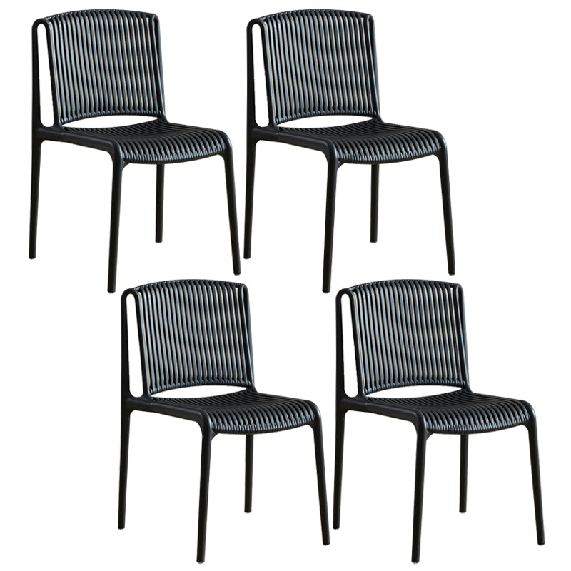 Scandinavian Stackable Armless Dining Chairs Plastic Slat Back Side Chair Black 4 Piece Set Clearhalo ' kitchen&dining_furn' 'Dining Chairs' 'Dining Tables & Seating' 'dining_chair' 'furn' 'furn_dining_chair' 'Furniture' 'furniture_dining_chair' 'Kitchen & Dining Furniture' 'kitchen' 3846375