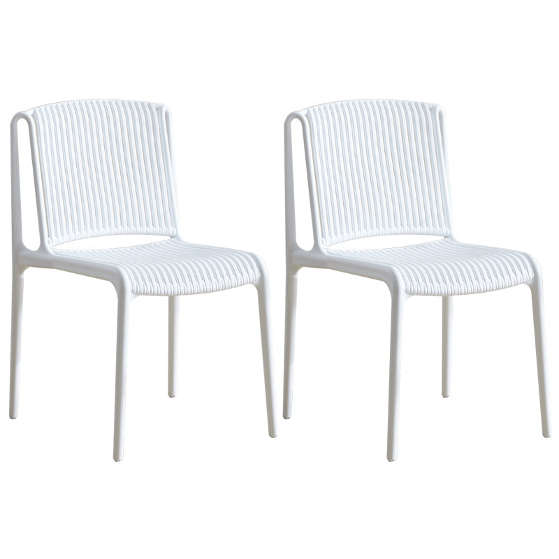 Scandinavian Stackable Armless Dining Chairs Plastic Slat Back Side Chair White 2 Piece Set Clearhalo ' kitchen&dining_furn' 'Dining Chairs' 'Dining Tables & Seating' 'dining_chair' 'furn' 'furn_dining_chair' 'Furniture' 'furniture_dining_chair' 'Kitchen & Dining Furniture' 'kitchen' 3846377