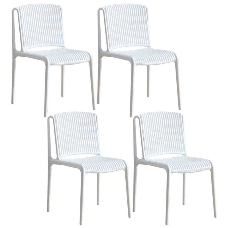 Scandinavian Stackable Armless Dining Chairs Plastic Slat Back Side Chair White 4 Piece Set Clearhalo ' kitchen&dining_furn' 'Dining Chairs' 'Dining Tables & Seating' 'dining_chair' 'furn' 'furn_dining_chair' 'Furniture' 'furniture_dining_chair' 'Kitchen & Dining Furniture' 'kitchen' 3846378