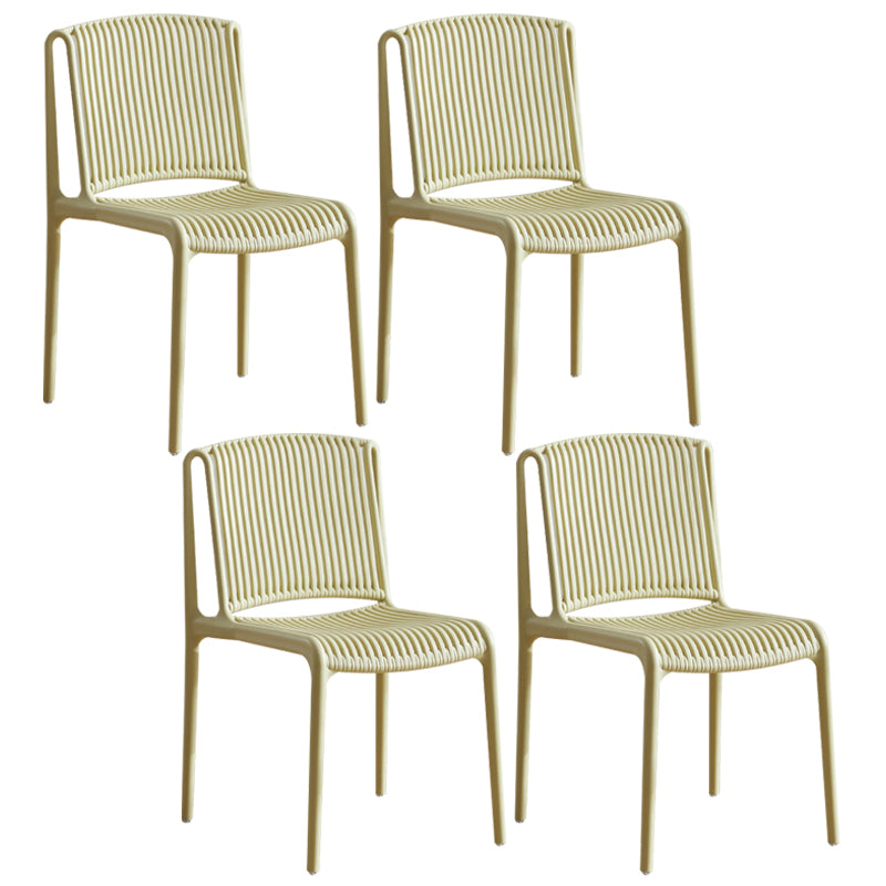 Scandinavian Stackable Armless Dining Chairs Plastic Slat Back Side Chair Camel 4 Piece Set Clearhalo ' kitchen&dining_furn' 'Dining Chairs' 'Dining Tables & Seating' 'dining_chair' 'furn' 'furn_dining_chair' 'Furniture' 'furniture_dining_chair' 'Kitchen & Dining Furniture' 'kitchen' 3846381