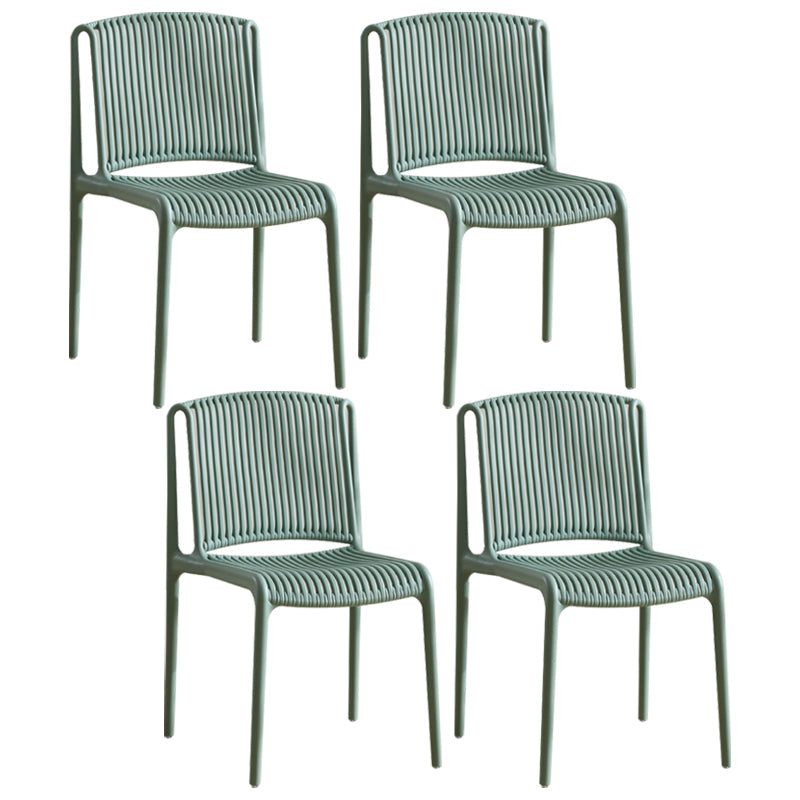 Scandinavian Stackable Armless Dining Chairs Plastic Slat Back Side Chair Dark Green 4 Piece Set Clearhalo ' kitchen&dining_furn' 'Dining Chairs' 'Dining Tables & Seating' 'dining_chair' 'furn' 'furn_dining_chair' 'Furniture' 'furniture_dining_chair' 'Kitchen & Dining Furniture' 'kitchen' 3846387