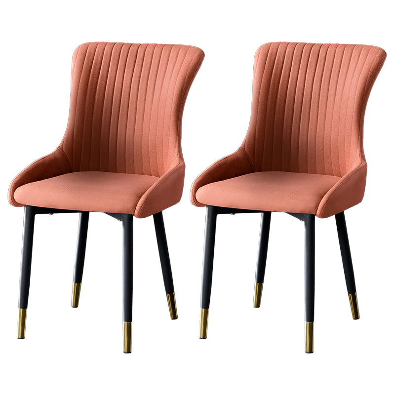 Contemporary Metal Dining Room Chairs Upholstered Side Arm Chairs for Home Use Orange Red 2 Piece Set Brass Gold Clearhalo ' kitchen&dining_furn' 'Dining Chairs' 'Dining Tables & Seating' 'dining_chair' 'furn' 'furn_dining_chair' 'Furniture' 'furniture_dining_chair' 'Kitchen & Dining Furniture' 'kitchen' 3846389