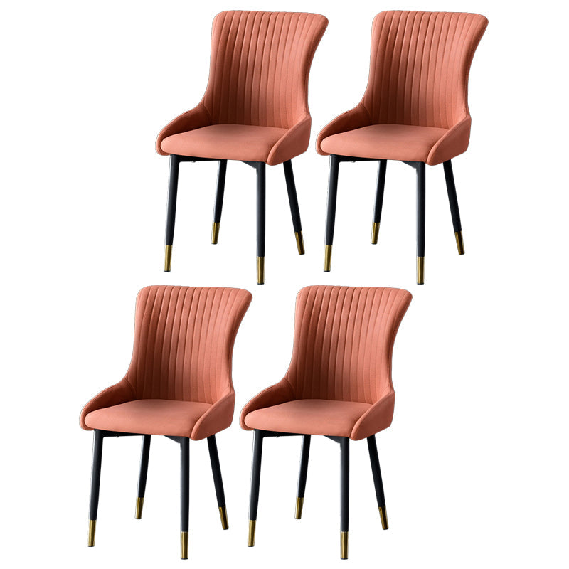 Contemporary Metal Dining Room Chairs Upholstered Side Arm Chairs for Home Use Orange Red 4 Piece Set Brass Gold Clearhalo ' kitchen&dining_furn' 'Dining Chairs' 'Dining Tables & Seating' 'dining_chair' 'furn' 'furn_dining_chair' 'Furniture' 'furniture_dining_chair' 'Kitchen & Dining Furniture' 'kitchen' 3846391