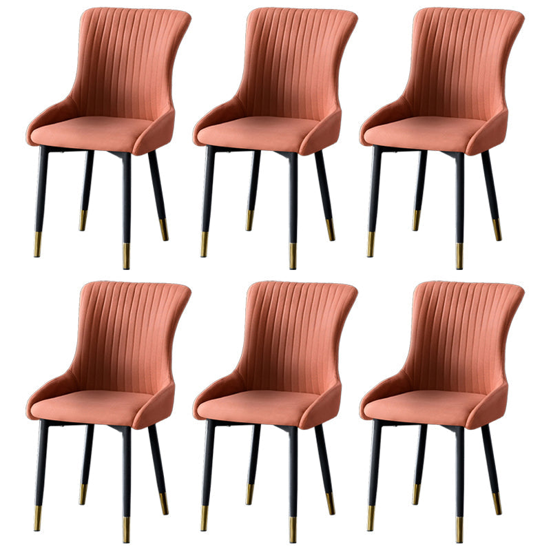 Contemporary Metal Dining Room Chairs Upholstered Side Arm Chairs for Home Use Orange Red 6 Piece Set Brass Gold Clearhalo ' kitchen&dining_furn' 'Dining Chairs' 'Dining Tables & Seating' 'dining_chair' 'furn' 'furn_dining_chair' 'Furniture' 'furniture_dining_chair' 'Kitchen & Dining Furniture' 'kitchen' 3846392