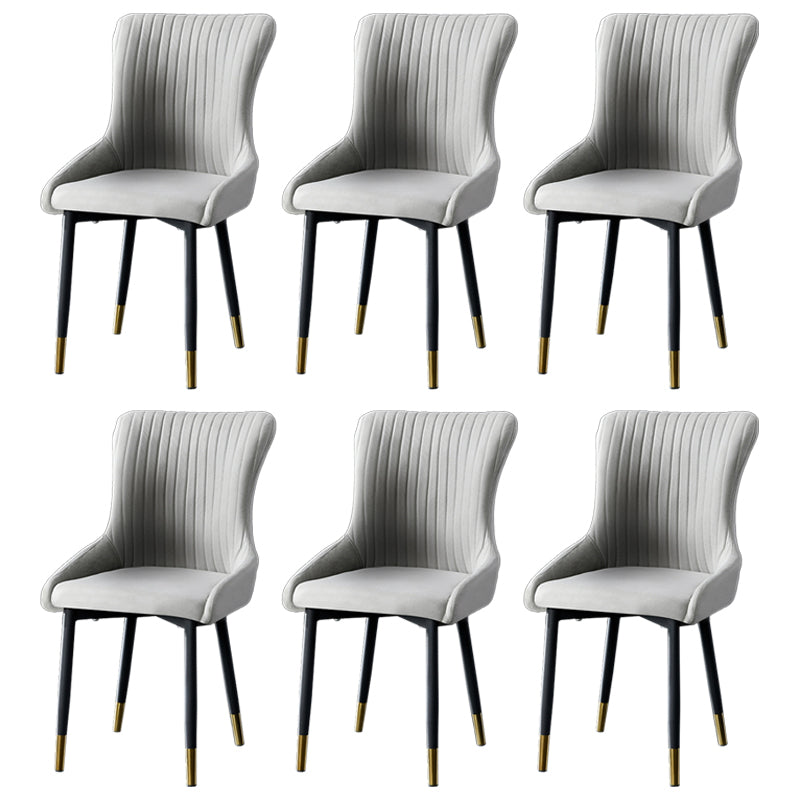 Contemporary Metal Dining Room Chairs Upholstered Side Arm Chairs for Home Use Light Gray 6 Piece Set Brass Gold Clearhalo ' kitchen&dining_furn' 'Dining Chairs' 'Dining Tables & Seating' 'dining_chair' 'furn' 'furn_dining_chair' 'Furniture' 'furniture_dining_chair' 'Kitchen & Dining Furniture' 'kitchen' 3846399