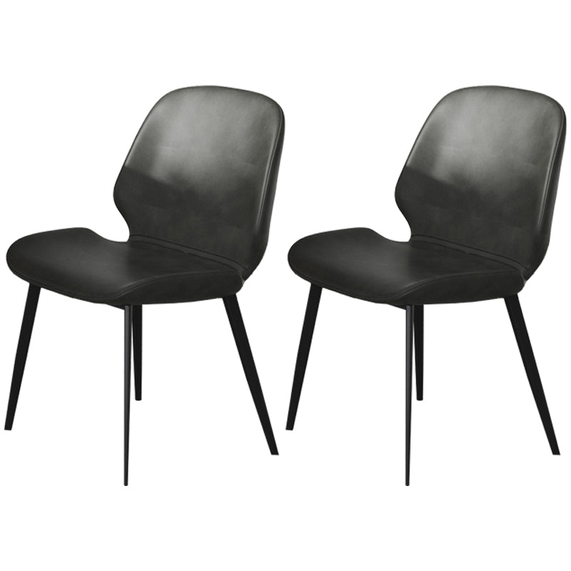 Modern Leather Armless Dining Chairs Wingback Side Chair with Metal Legs (Set of 2) Dark Gray Clearhalo ' kitchen&dining_furn' 'Dining Chairs' 'Dining Tables & Seating' 'dining_chair' 'furn' 'furn_dining_chair' 'Furniture' 'furniture_dining_chair' 'Kitchen & Dining Furniture' 'kitchen' 3846426