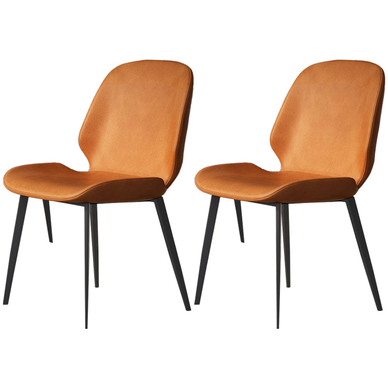 Modern Leather Armless Dining Chairs Wingback Side Chair with Metal Legs (Set of 2) Orange Clearhalo ' kitchen&dining_furn' 'Dining Chairs' 'Dining Tables & Seating' 'dining_chair' 'furn' 'furn_dining_chair' 'Furniture' 'furniture_dining_chair' 'Kitchen & Dining Furniture' 'kitchen' 3846429