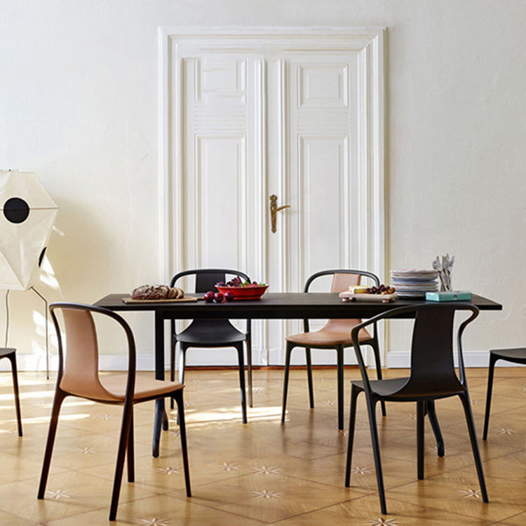 Scandinavian Plastic Dining Arm Chair Stackable Slat Back Armchair (Set of 4) Clearhalo ' kitchen&dining_furn' 'Dining Chairs' 'Dining Tables & Seating' 'dining_chair' 'furn' 'furn_dining_chair' 'Furniture' 'furniture_dining_chair' 'Kitchen & Dining Furniture' 'kitchen' 3846492