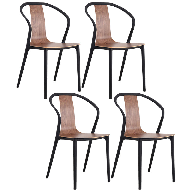 Scandinavian Plastic Dining Arm Chair Stackable Slat Back Armchair (Set of 4) Walnut Clearhalo ' kitchen&dining_furn' 'Dining Chairs' 'Dining Tables & Seating' 'dining_chair' 'furn' 'furn_dining_chair' 'Furniture' 'furniture_dining_chair' 'Kitchen & Dining Furniture' 'kitchen' 3846503