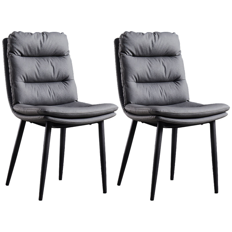 Contemporary Metal Dining Room Chairs Armless Upholstered Side Chair for Home Use Grey 2 Piece Set Clearhalo ' kitchen&dining_furn' 'Dining Chairs' 'Dining Tables & Seating' 'dining_chair' 'furn' 'furn_dining_chair' 'Furniture' 'furniture_dining_chair' 'Kitchen & Dining Furniture' 'kitchen' 3846507