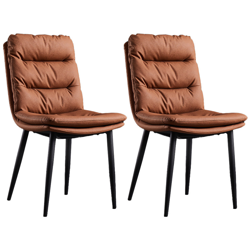 Contemporary Metal Dining Room Chairs Armless Upholstered Side Chair for Home Use Brown 2 Piece Set Clearhalo ' kitchen&dining_furn' 'Dining Chairs' 'Dining Tables & Seating' 'dining_chair' 'furn' 'furn_dining_chair' 'Furniture' 'furniture_dining_chair' 'Kitchen & Dining Furniture' 'kitchen' 3846513