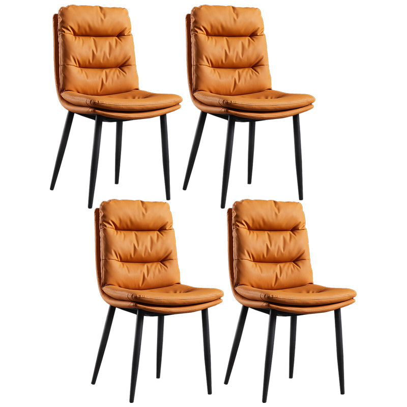 Contemporary Metal Dining Room Chairs Armless Upholstered Side Chair for Home Use Orange 4 Piece Set Clearhalo ' kitchen&dining_furn' 'Dining Chairs' 'Dining Tables & Seating' 'dining_chair' 'furn' 'furn_dining_chair' 'Furniture' 'furniture_dining_chair' 'Kitchen & Dining Furniture' 'kitchen' 3846526