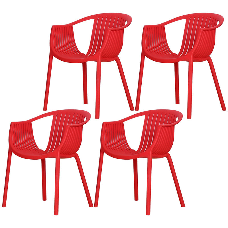 Scandinavian Dining Arm Chairs Plastic Slat Back Dining Armchair (Set of 4) Red Clearhalo ' kitchen&dining_furn' 'Dining Chairs' 'Dining Tables & Seating' 'dining_chair' 'furn' 'furn_dining_chair' 'Furniture' 'furniture_dining_chair' 'Kitchen & Dining Furniture' 'kitchen' 3846531