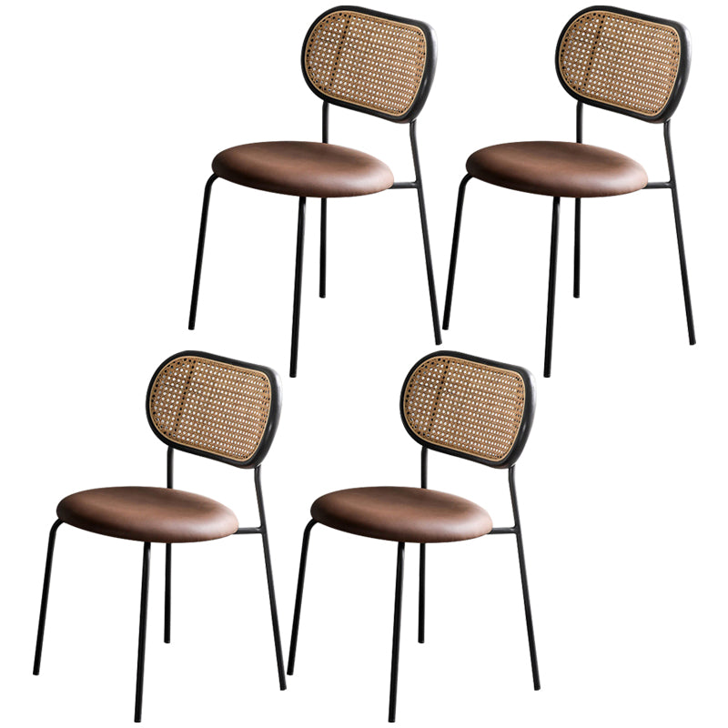 Contemporary Style Metal Chair Set Kitchen Dining Room Open Back Side Chairs Black-Brown 4 Piece Set Clearhalo ' kitchen&dining_furn' 'Dining Chairs' 'Dining Tables & Seating' 'dining_chair' 'furn' 'furn_dining_chair' 'Furniture' 'furniture_dining_chair' 'Kitchen & Dining Furniture' 'kitchen' 3846641