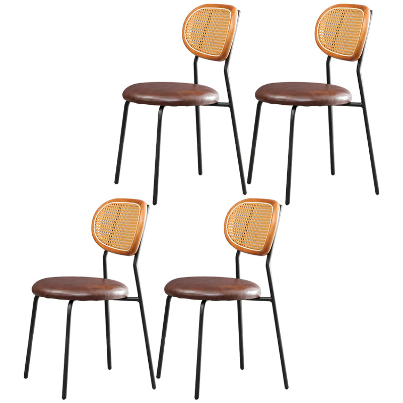 Contemporary Style Metal Chair Set Kitchen Dining Room Open Back Side Chairs Brown-Khaki 4 Piece Set Clearhalo ' kitchen&dining_furn' 'Dining Chairs' 'Dining Tables & Seating' 'dining_chair' 'furn' 'furn_dining_chair' 'Furniture' 'furniture_dining_chair' 'Kitchen & Dining Furniture' 'kitchen' 3846647