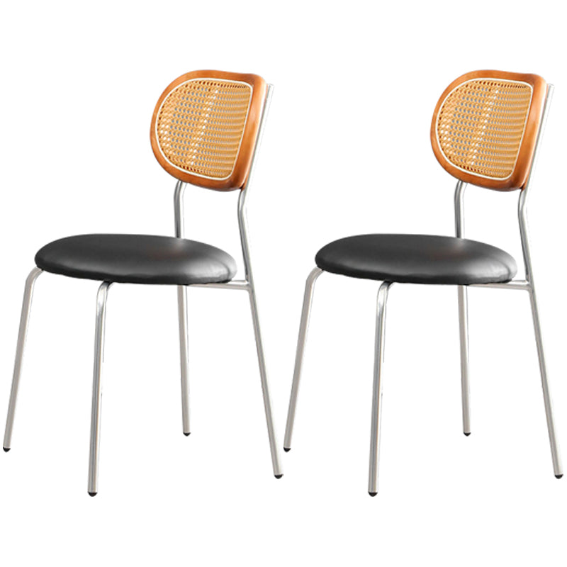 Contemporary Style Metal Chair Set Kitchen Dining Room Open Back Side Chairs Black-Silver 2 Piece Set Clearhalo ' kitchen&dining_furn' 'Dining Chairs' 'Dining Tables & Seating' 'dining_chair' 'furn' 'furn_dining_chair' 'Furniture' 'furniture_dining_chair' 'Kitchen & Dining Furniture' 'kitchen' 3846655