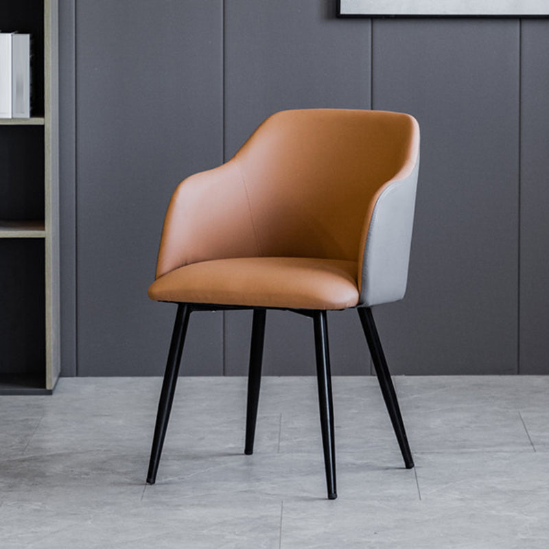 Scandinavian Home Arm Chair Parsons Back Upholstered Metal Dining Room Chair Light Coffee 1 Piece Clearhalo ' kitchen&dining_furn' 'Dining Chairs' 'Dining Tables & Seating' 'dining_chair' 'furn' 'furn_dining_chair' 'Furniture' 'furniture_dining_chair' 'Kitchen & Dining Furniture' 'kitchen' 3846763