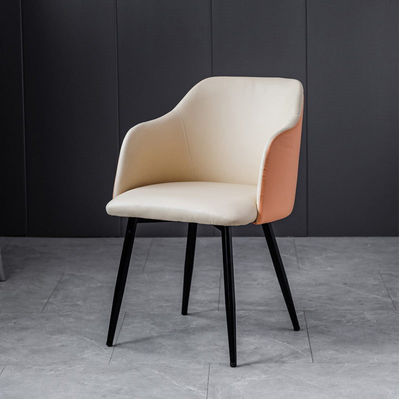 Scandinavian Home Arm Chair Parsons Back Upholstered Metal Dining Room Chair Off-White 1 Piece Clearhalo ' kitchen&dining_furn' 'Dining Chairs' 'Dining Tables & Seating' 'dining_chair' 'furn' 'furn_dining_chair' 'Furniture' 'furniture_dining_chair' 'Kitchen & Dining Furniture' 'kitchen' 3846775