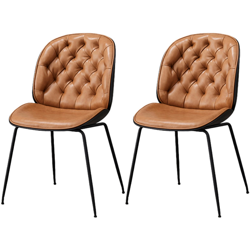 Industrial Style Leather Dining Chairs Solid Back Armless Dining Chairs for Home Brown 2 Piece Set Clearhalo ' kitchen&dining_furn' 'Dining Chairs' 'Dining Tables & Seating' 'dining_chair' 'furn' 'furn_dining_chair' 'Furniture' 'furniture_dining_chair' 'Kitchen & Dining Furniture' 'kitchen' 3846790
