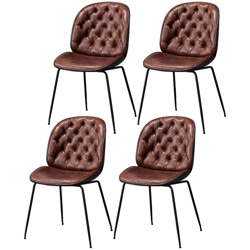 Industrial Style Leather Dining Chairs Solid Back Armless Dining Chairs for Home Red 4 Piece Set Clearhalo ' kitchen&dining_furn' 'Dining Chairs' 'Dining Tables & Seating' 'dining_chair' 'furn' 'furn_dining_chair' 'Furniture' 'furniture_dining_chair' 'Kitchen & Dining Furniture' 'kitchen' 3846797