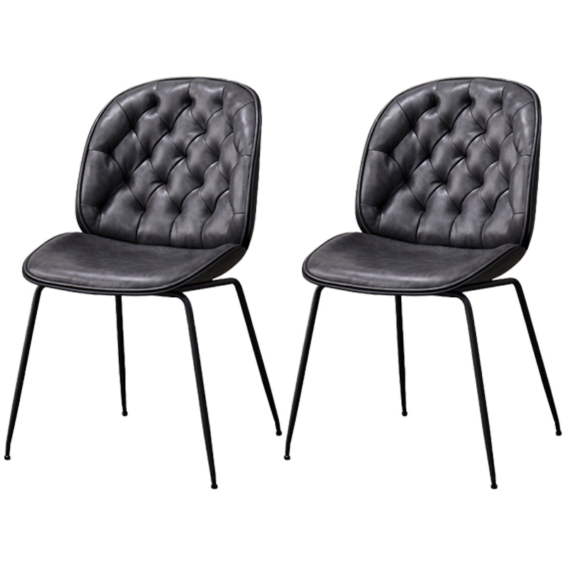Industrial Style Leather Dining Chairs Solid Back Armless Dining Chairs for Home Black 2 Piece Set Clearhalo ' kitchen&dining_furn' 'Dining Chairs' 'Dining Tables & Seating' 'dining_chair' 'furn' 'furn_dining_chair' 'Furniture' 'furniture_dining_chair' 'Kitchen & Dining Furniture' 'kitchen' 3846801