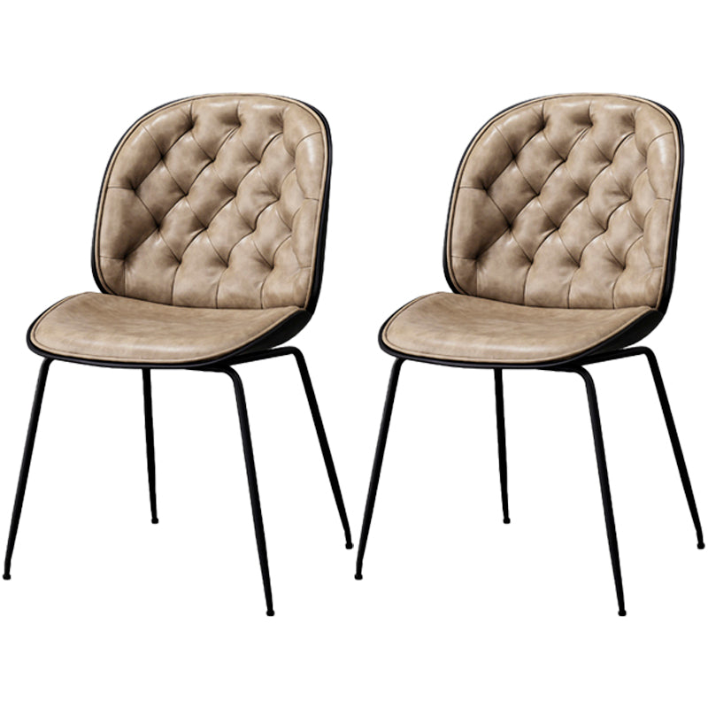 Industrial Style Leather Dining Chairs Solid Back Armless Dining Chairs for Home Light Brown 2 Piece Set Clearhalo ' kitchen&dining_furn' 'Dining Chairs' 'Dining Tables & Seating' 'dining_chair' 'furn' 'furn_dining_chair' 'Furniture' 'furniture_dining_chair' 'Kitchen & Dining Furniture' 'kitchen' 3846804