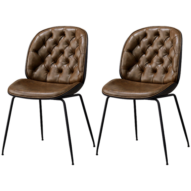 Industrial Style Leather Dining Chairs Solid Back Armless Dining Chairs for Home Coffee 2 Piece Set Clearhalo ' kitchen&dining_furn' 'Dining Chairs' 'Dining Tables & Seating' 'dining_chair' 'furn' 'furn_dining_chair' 'Furniture' 'furniture_dining_chair' 'Kitchen & Dining Furniture' 'kitchen' 3846807