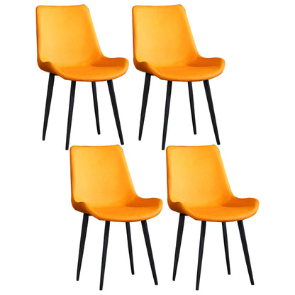 Home Contemporary Arm Chair Solid Back Metal Upholstered Dining Room Chair (Set of 4) Yellow Clearhalo ' kitchen&dining_furn' 'Dining Chairs' 'Dining Tables & Seating' 'dining_chair' 'furn' 'furn_dining_chair' 'Furniture' 'furniture_dining_chair' 'Kitchen & Dining Furniture' 'kitchen' 3846843