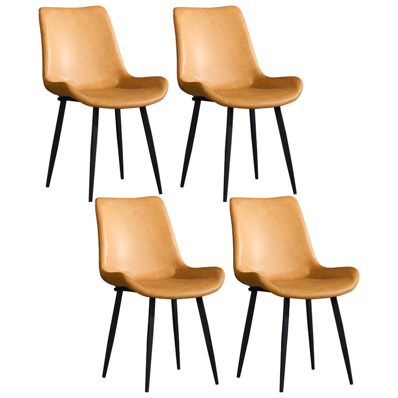 Home Contemporary Arm Chair Solid Back Metal Upholstered Dining Room Chair (Set of 4) Orange Clearhalo ' kitchen&dining_furn' 'Dining Chairs' 'Dining Tables & Seating' 'dining_chair' 'furn' 'furn_dining_chair' 'Furniture' 'furniture_dining_chair' 'Kitchen & Dining Furniture' 'kitchen' 3846847