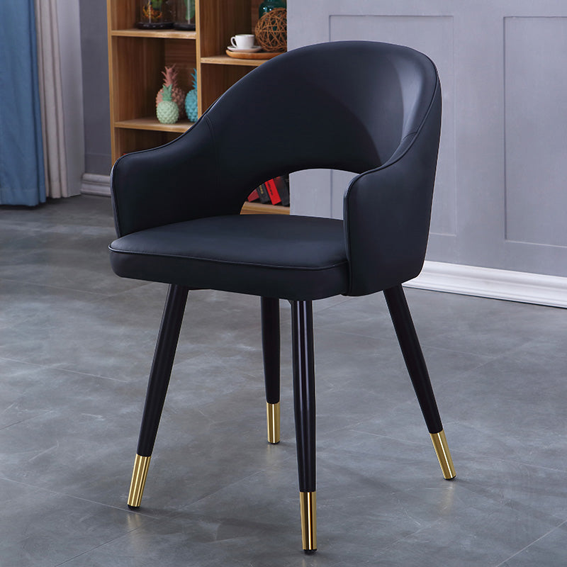 Home Scandinavian Arm Chair Upholstered Open Back Metal Dining Room Chair Black 1 Piece Brass Gold Clearhalo ' kitchen&dining_furn' 'Dining Chairs' 'Dining Tables & Seating' 'dining_chair' 'furn' 'furn_dining_chair' 'Furniture' 'furniture_dining_chair' 'Kitchen & Dining Furniture' 'kitchen' 3846979