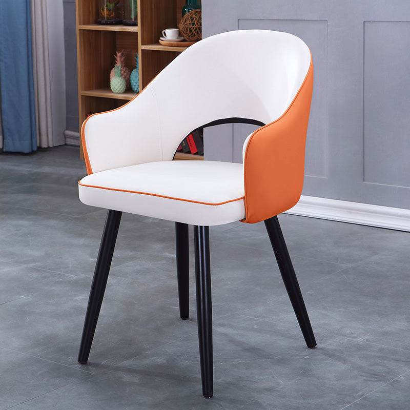 Home Scandinavian Arm Chair Upholstered Open Back Metal Dining Room Chair White-Orange 1 Piece Black Clearhalo ' kitchen&dining_furn' 'Dining Chairs' 'Dining Tables & Seating' 'dining_chair' 'furn' 'furn_dining_chair' 'Furniture' 'furniture_dining_chair' 'Kitchen & Dining Furniture' 'kitchen' 3847012