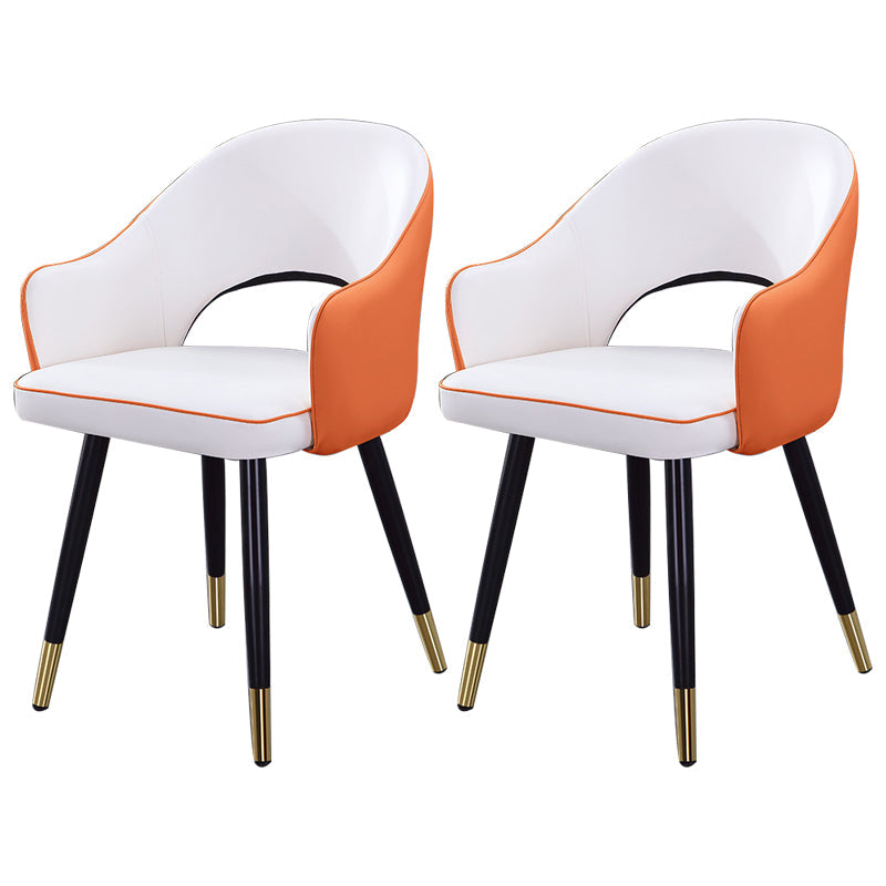 Home Scandinavian Arm Chair Upholstered Open Back Metal Dining Room Chair White-Orange 2 Piece Set Brass Gold Clearhalo ' kitchen&dining_furn' 'Dining Chairs' 'Dining Tables & Seating' 'dining_chair' 'furn' 'furn_dining_chair' 'Furniture' 'furniture_dining_chair' 'Kitchen & Dining Furniture' 'kitchen' 3847016