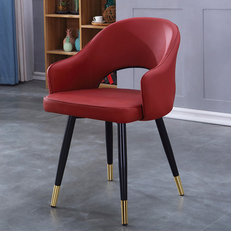 Home Scandinavian Arm Chair Upholstered Open Back Metal Dining Room Chair Burgundy 1 Piece Brass Gold Clearhalo ' kitchen&dining_furn' 'Dining Chairs' 'Dining Tables & Seating' 'dining_chair' 'furn' 'furn_dining_chair' 'Furniture' 'furniture_dining_chair' 'Kitchen & Dining Furniture' 'kitchen' 3847024