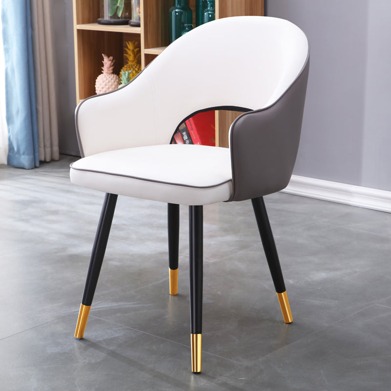 Home Scandinavian Arm Chair Upholstered Open Back Metal Dining Room Chair White-Gray 1 Piece Brass Gold Clearhalo ' kitchen&dining_furn' 'Dining Chairs' 'Dining Tables & Seating' 'dining_chair' 'furn' 'furn_dining_chair' 'Furniture' 'furniture_dining_chair' 'Kitchen & Dining Furniture' 'kitchen' 3847030