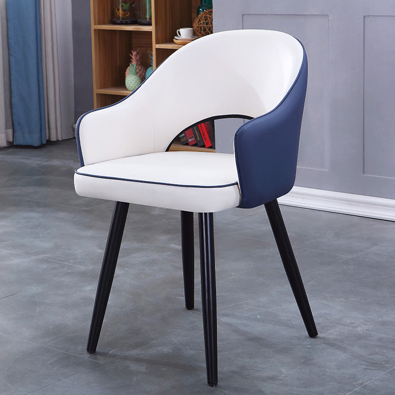 Home Scandinavian Arm Chair Upholstered Open Back Metal Dining Room Chair White-Blue 1 Piece Black Clearhalo ' kitchen&dining_furn' 'Dining Chairs' 'Dining Tables & Seating' 'dining_chair' 'furn' 'furn_dining_chair' 'Furniture' 'furniture_dining_chair' 'Kitchen & Dining Furniture' 'kitchen' 3847033