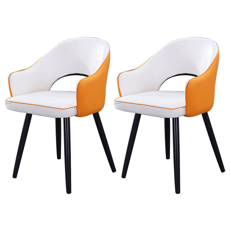 Home Scandinavian Arm Chair Upholstered Open Back Metal Dining Room Chair White-Yellow 2 Piece Set Black Clearhalo ' kitchen&dining_furn' 'Dining Chairs' 'Dining Tables & Seating' 'dining_chair' 'furn' 'furn_dining_chair' 'Furniture' 'furniture_dining_chair' 'Kitchen & Dining Furniture' 'kitchen' 3847046