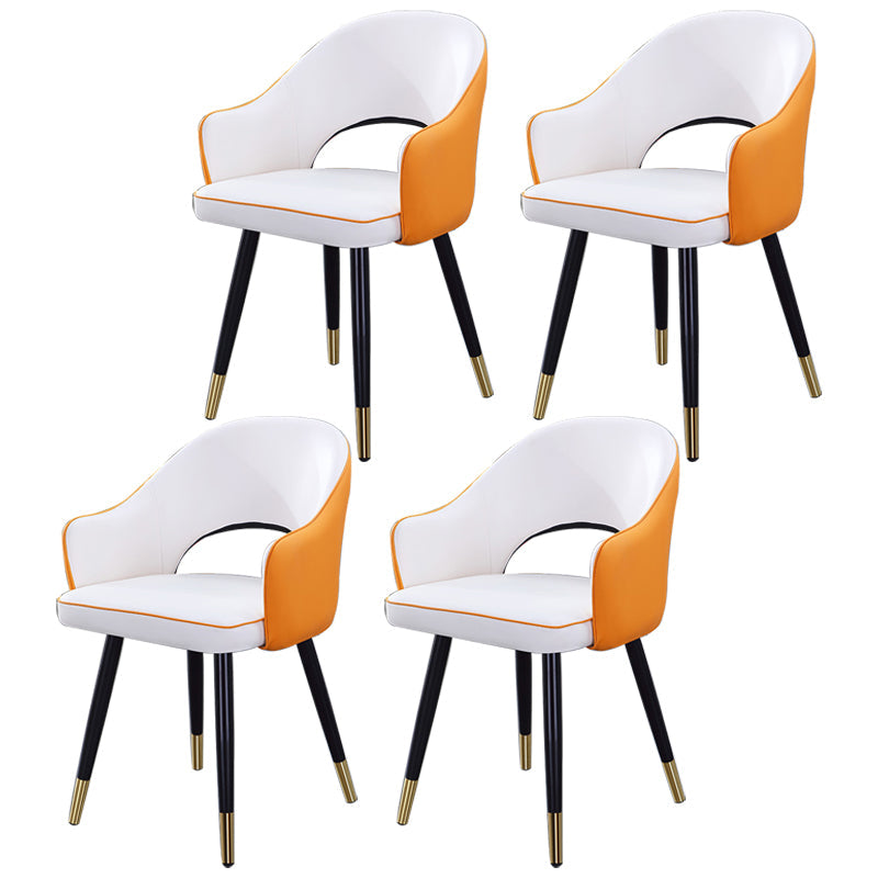 Home Scandinavian Arm Chair Upholstered Open Back Metal Dining Room Chair White-Yellow 4 Piece Set Brass Gold Clearhalo ' kitchen&dining_furn' 'Dining Chairs' 'Dining Tables & Seating' 'dining_chair' 'furn' 'furn_dining_chair' 'Furniture' 'furniture_dining_chair' 'Kitchen & Dining Furniture' 'kitchen' 3847050